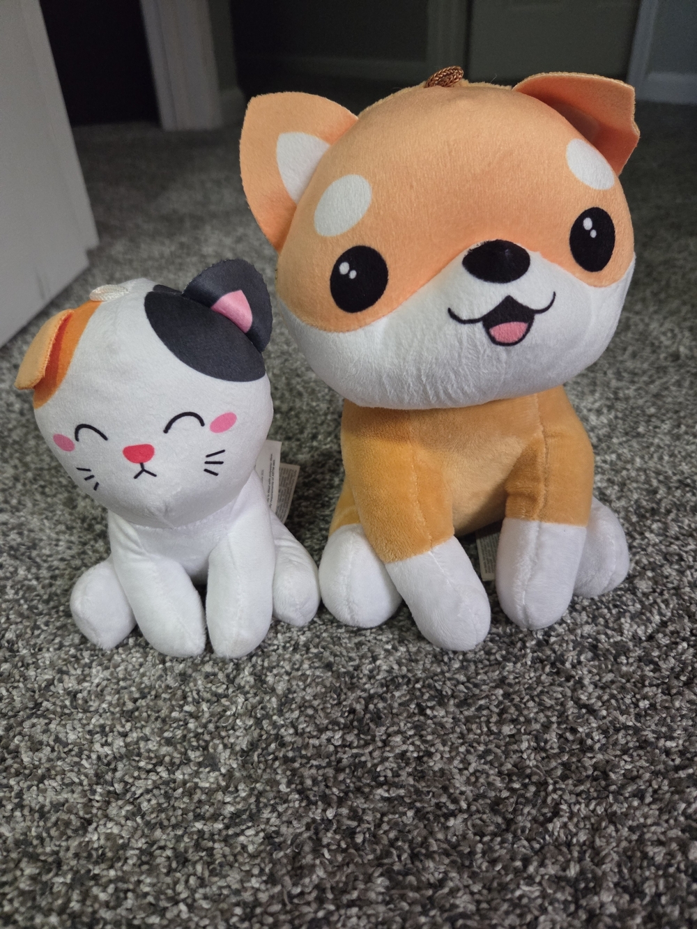 LOT OF 2 - Kawaii KUTIES - Kitty Cat & Shibu Inu Plush Toys EUC